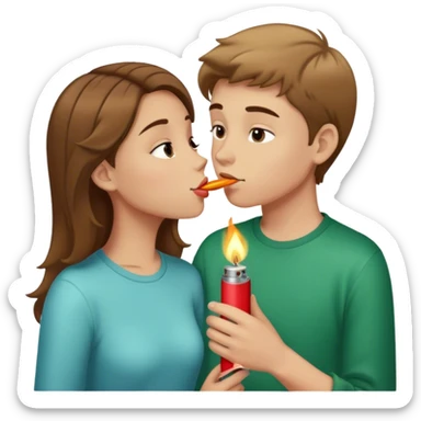 Tanner brown haired girl kissing lighter skin light brown hair boy  sticker