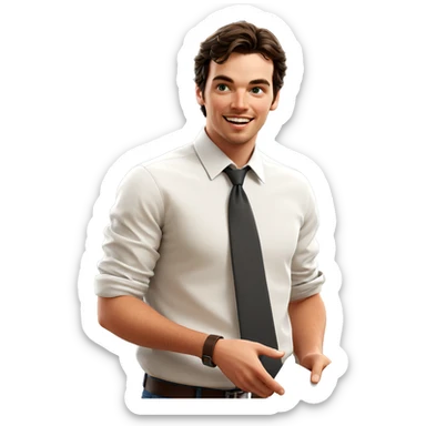 smiling boy in white shirt sticker