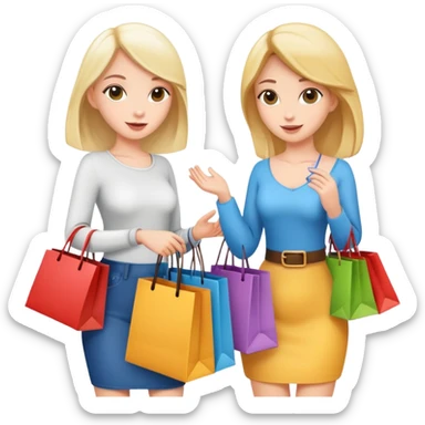 Two cartoon girls exchanging shopping bags with each other sticker