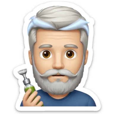 white man salt and pepper hair beard holding a beard sticker