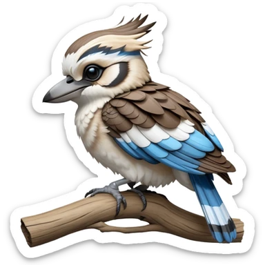 cinematic-kookaburra-realistic-full-body-perched-emoji,-compact-sturdy-frame-balanced-on-a-weathered-branch,-blue-and-white-feathered-wings-folded-neatly,-bold-striped-face-with-a-mischievous-glint-in-its-eye,-massive-sharp-beak-slightly-open-as-if-ready-to-laugh,-simplified-yet-realistic-focused-features,-highly-detailed,-glowing-with-a-warm-golden-light sticker
