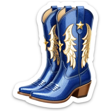 Realistic navy blue fashion cowgirl boots with sparkly shiny glitter fringe sticker