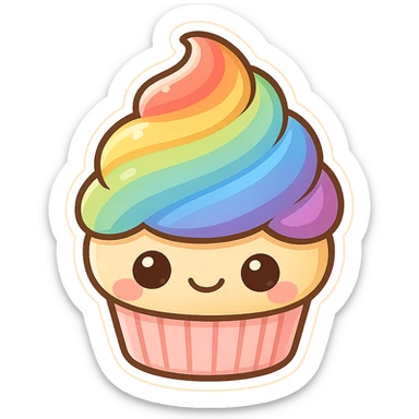 cute and exaggerated chibi sticker-style rainbow cupcake sticker