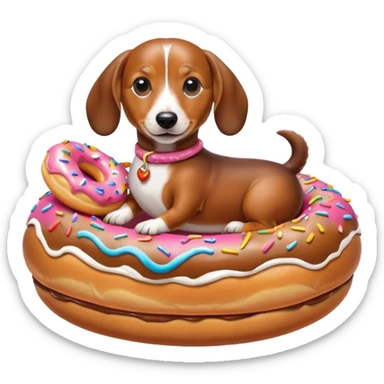 Make a weiner dog looking like it's riding a donut sticker