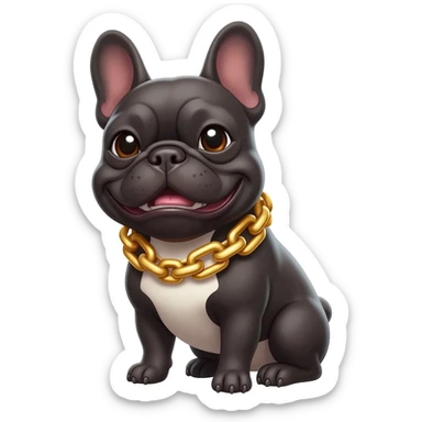 french bulldog cute smiling with a giant gold chain instead of a collar sticker