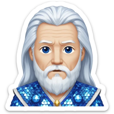 Odin, God of Wisdom from Gods and Goddesses with long white hair, blue and white sequin outfit sticker