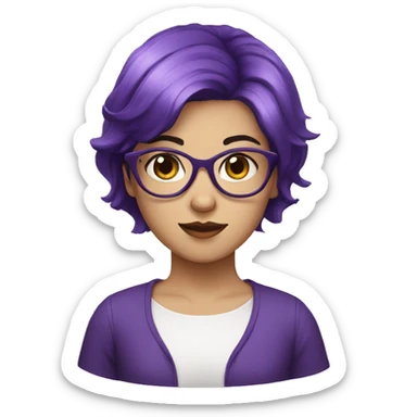 girl with white glasses and short dark purple hair sticker