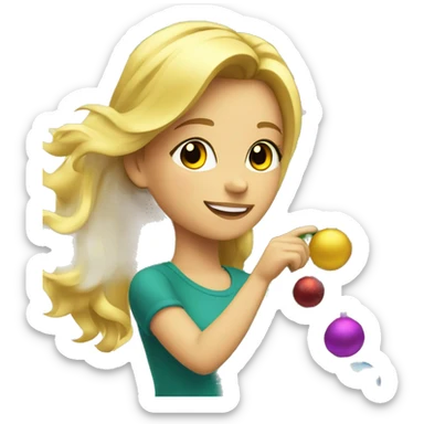 Blond Girl is decorating a Christmas tree sticker