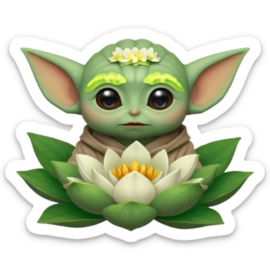 Baby Yoda sentado dentro de una flor de loto sticker