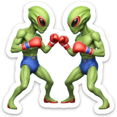two alien fighters boxing, mid-punch action, motion blur effect, glowing energy impact, dramatic lighting, 3D cartoon, mobile game icon style, clean background, no text, no watermark
 sticker