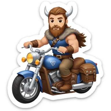 white guy with brown hair and a brown beard riding a motorcycle. he’s buff and looks kind of like a viking sticker