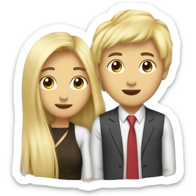 An Asian woman in love with long hair and a guy with blond hair kiss sticker