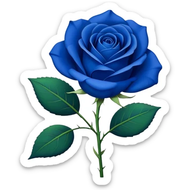 Single blue rose flower with stem and leaves, royal blue color sticker