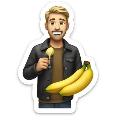 The guy holds a banana in his mouth sticker