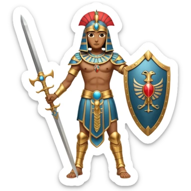 fullbody ancient Egyptian soldier with sword and ornate shield sticker