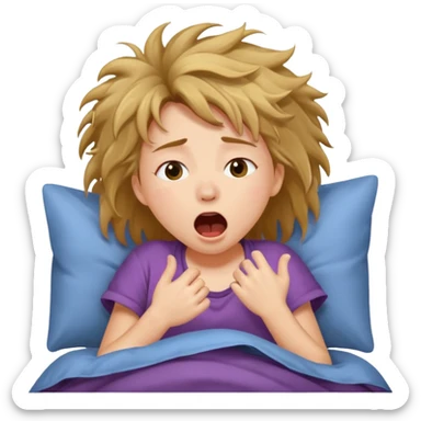 A girl waking up in bed sticker