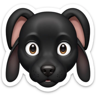 Shadow is a black dog with big upright ears and bright, expressive eyes. He has a sleek, dark coat and a calm but alert look. His face is gentle and intelligent, with a slightly curious expression. Shadow looks loyal, attentive, and a little playful, giving off both a protective and affectionate  sticker