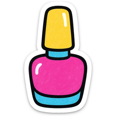 stylized nail polish bottle with a shiny cap, vibrant colors icon sticker