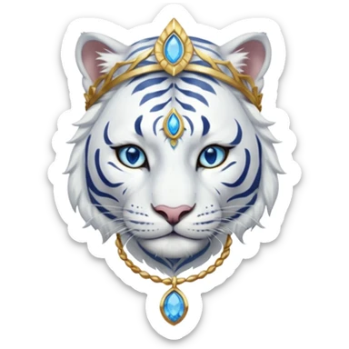 ESO Female white tiger khajiit leader of the umbral rose, blue eyes, blue 'third eye' gem, something symbolizing leadership ruling sticker