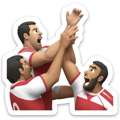 a rugby lineout, two players lifting another who catches the ball with his two hands outstretched sticker