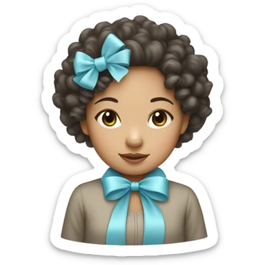Curly hair Asian girl with baby blue bow  sticker