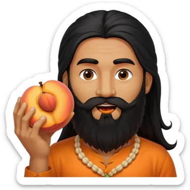 Indian man with a long beard and long hair has a peach in his mouth  sticker