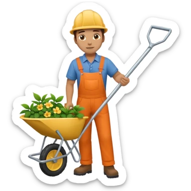 Landscaping company worker, walking with wheelbarrow, full body sticker