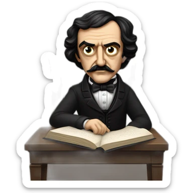 Edgar Alan Poe sentado en una silla y escribiendo un libro sticker