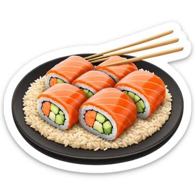 Sushi chicken rolls rice outside restaurant plate sticker