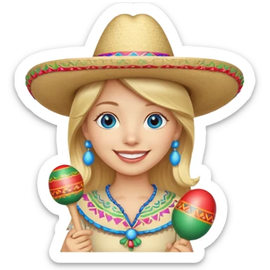 Blonde in a Mexicans sombrero with blue eyes holding maraca sticker
