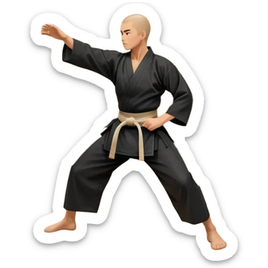 An icon depicting a martial artist in a black gi performing an Aikido technique in a dojo. The background showcases wooden floors, traditional dojo decor, and soft lighting that creates a peaceful yet focused atmosphere. The Aikido practitioner demonstrates fluid movement and precision.  sticker