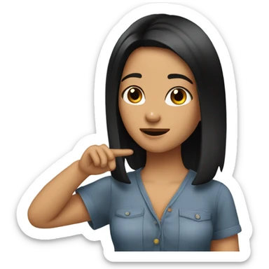 a girl listening an pointing to her ear black black hair with bob hairlstyle sticker