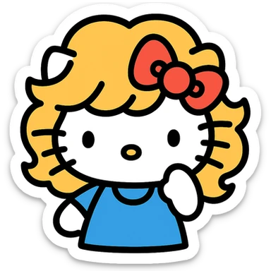 Hello Kitty wearing a wig, cute and playful, simple background sticker