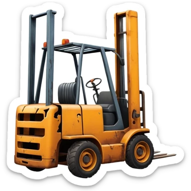 ugly, broken forklift after the explosion sticker