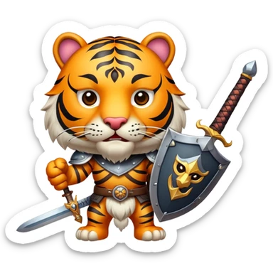 tiger face with shield and sword fantasy game character for Twitch emote sticker