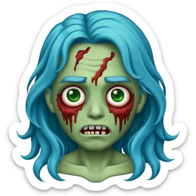 Make a zombie emoji with wavy hair blue,long hair sticker