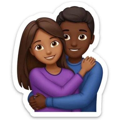 carmel girl with dark brown and tall darkskin black boy hugging  sticker