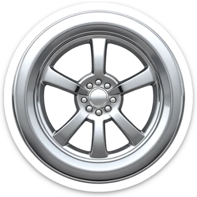 A chrome car wheel emoji, polished silver metal rim, smooth circular shape, minimal futuristic design, soft reflections, iOS emoji style, centered on white background, ultra clean look sticker