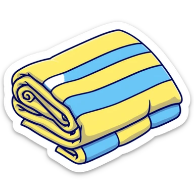 a yellow and ivory horizontal striped cozy towel, partially rolled sticker