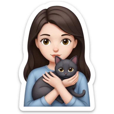 brunette white girl holding dark gray cat sticker
