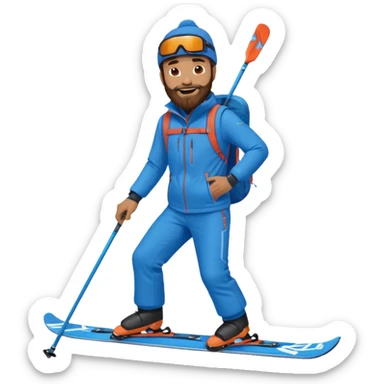 bearded man skiing, blue outfit, smiling. full body view sticker