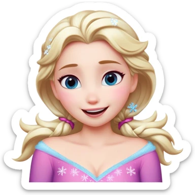 Cinematic Adorable Elsa Portrait Emoji, Giggling as tiny snowflakes swirl around her, cheeks flushed pink from the cold, eyes twinkling with warmth, a heart-melting mix of beauty and playfulness! sticker