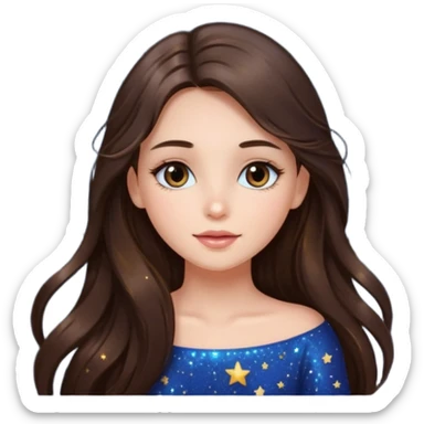 brunette long hair girl sparkling with love glitter and stars instead of eyes sticker