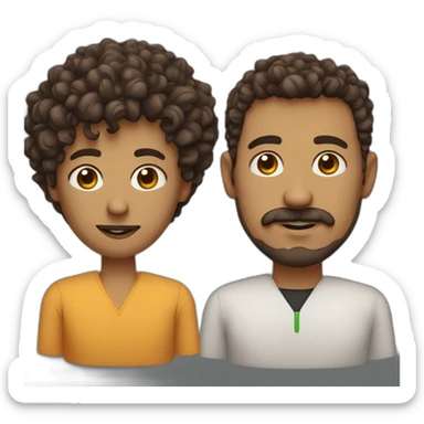 head and shoulder of teacher, short very curly brown hair, big broken nose, and curly mustache and goatee sticker
