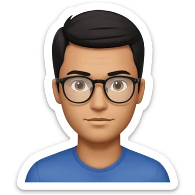 make a guy from portugal that has glasses and has a good jawline and a little masculine and black hair that spreads to the sides and make him gloss sticker