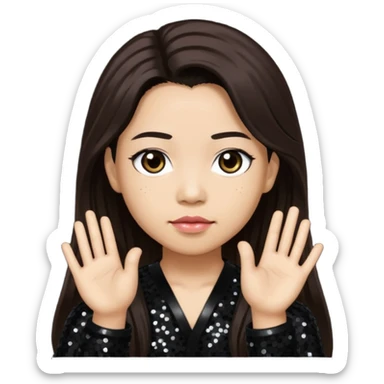 Chi Cheng from Deftones with long dark brown hair, light skin, black sequin outfit sticker