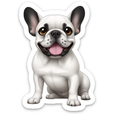 white french bulldog with a black ear sticker
