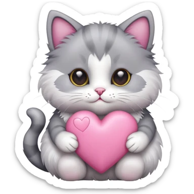 Cat holding a pink heart sticker