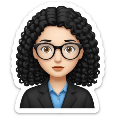 White girl /curly long hair black / with brown eyes / glasses/ straight eyebrows  sticker