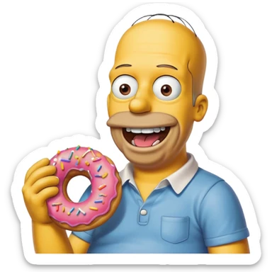 Homer Simpson with a big smile, about to eat a donut, colorful, no background sticker